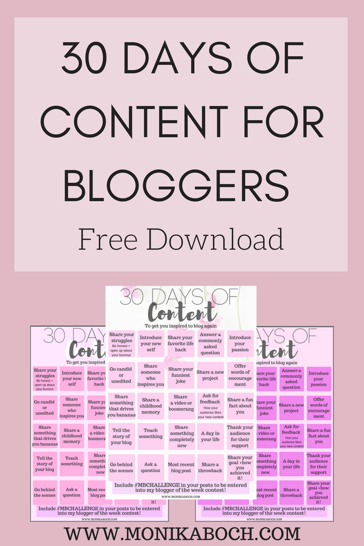 30 DAYS OF CONTENT FOR BLOGGERS – FREE DOWNLOAD